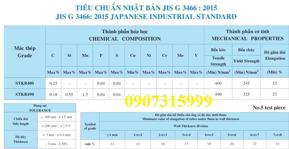 Tiêu chuẩn nhật bản JIS G 3466:2015