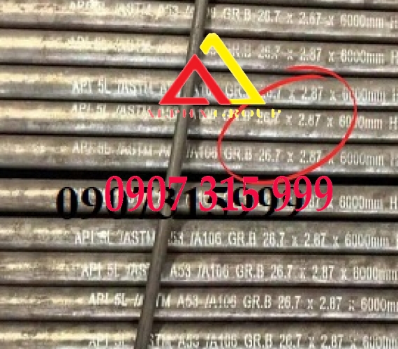 Thép ống phi 26.7x2.87ly(dày 2.87mmlyli) ASTM A106/A53 Gr.B, SCH40, API5L